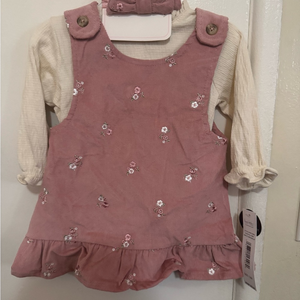 Baby Pink Floral Dress with Cream Top
